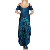New Zealand Dream Catcher Summer Maxi Dress Maori Koru Pattern Blue Version LT05 - Polynesian Pride