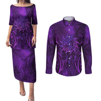 New Zealand Dream Catcher Couples Matching Puletasi and Long Sleeve Button Shirt Maori Koru Pattern Purple Version LT05 Purple - Polynesian Pride