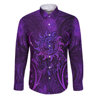 New Zealand Dream Catcher Family Matching Long Sleeve Bodycon Dress and Hawaiian Shirt Maori Koru Pattern Purple Version LT05 Dad's Shirt - Long Sleeve Purple - Polynesian Pride