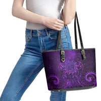 New Zealand Dream Catcher Leather Tote Bag Maori Koru Pattern Purple Version