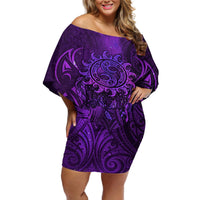 New Zealand Dream Catcher Off Shoulder Short Dress Maori Koru Pattern Purple Version LT05 Women Purple - Polynesian Pride