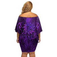 New Zealand Dream Catcher Off Shoulder Short Dress Maori Koru Pattern Purple Version LT05 - Polynesian Pride