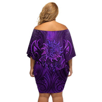 New Zealand Dream Catcher Off Shoulder Short Dress Maori Koru Pattern Purple Version LT05 - Polynesian Pride
