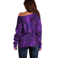 New Zealand Dream Catcher Off Shoulder Sweater Maori Koru Pattern Purple Version