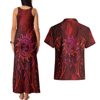 New Zealand Dream Catcher Couples Matching Tank Maxi Dress and Hawaiian Shirt Maori Koru Pattern Red Version LT05 - Polynesian Pride