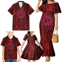 New Zealand Dream Catcher Family Matching Mermaid Dress and Hawaiian Shirt Maori Koru Pattern Red Version
