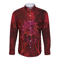New Zealand Dream Catcher Long Sleeve Button Shirt Maori Koru Pattern Red Version