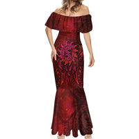 New Zealand Dream Catcher Mermaid Dress Maori Koru Pattern Red Version LT05 - Polynesian Pride