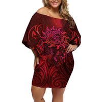 New Zealand Dream Catcher Off Shoulder Short Dress Maori Koru Pattern Red Version LT05 Women Red - Polynesian Pride