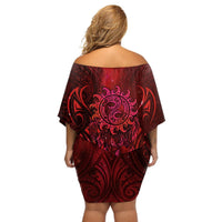 New Zealand Dream Catcher Off Shoulder Short Dress Maori Koru Pattern Red Version LT05 - Polynesian Pride
