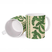 Hawaii Pua Kenikeni Lei Ceramic Mug With Lau Maia Green LT05 - Polynesian Pride