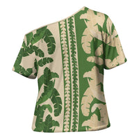 Hawaii Pua Kenikeni Lei Cross Shoulder Shirt With Lau Maia Green LT05 - Polynesian Pride