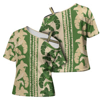 Hawaii Pua Kenikeni Lei Cross Shoulder Shirt With Lau Maia Green LT05 - Polynesian Pride