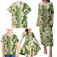 Hawaii Pua Kenikeni Lei Family Matching Puletasi and Hawaiian Shirt With Lau Maia Green