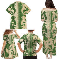 Hawaii Pua Kenikeni Lei Family Matching Puletasi and Hawaiian Shirt With Lau Maia Green