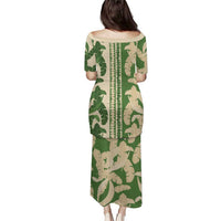 Hawaii Pua Kenikeni Lei Family Matching Puletasi and Hawaiian Shirt With Lau Maia Green