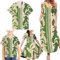 Hawaii Pua Kenikeni Lei Family Matching Summer Maxi Dress and Hawaiian Shirt With Lau Maia Green