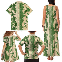 Hawaii Pua Kenikeni Lei Family Matching Tank Maxi Dress and Hawaiian Shirt With Lau Maia Green