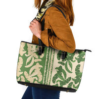 Hawaii Pua Kenikeni Lei Leather Tote Bag With Lau Maia Green LT05 Green - Polynesian Pride