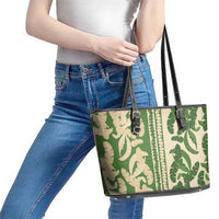 Hawaii Pua Kenikeni Lei Leather Tote Bag With Lau Maia Green LT05 - Polynesian Pride