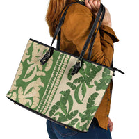 Hawaii Pua Kenikeni Lei Leather Tote Bag With Lau Maia Green LT05 - Polynesian Pride