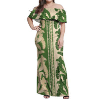Hawaii Pua Kenikeni Lei Off Shoulder Maxi Dress With Lau Maia Green LT05 Women Green - Polynesian Pride