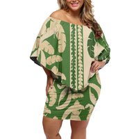 Hawaii Pua Kenikeni Lei Off Shoulder Short Dress With Lau Maia Green LT05 Women Green - Polynesian Pride