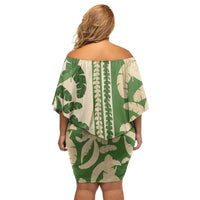 Hawaii Pua Kenikeni Lei Off Shoulder Short Dress With Lau Maia Green LT05 - Polynesian Pride