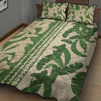 Hawaii Pua Kenikeni Lei Quilt Bed Set With Lau Maia Green LT05 - Polynesian Pride