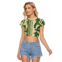 Hawaii Pua Kenikeni Lei Raglan Cropped T Shirt With Lau Maia Green LT05 Female Green - Polynesian Pride