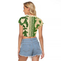 Hawaii Pua Kenikeni Lei Raglan Cropped T Shirt With Lau Maia Green LT05 - Polynesian Pride
