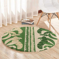 Hawaii Pua Kenikeni Lei Round Carpet With Lau Maia Green LT05 - Polynesian Pride