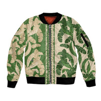 Hawaii Pua Kenikeni Lei Sleeve Zip Bomber Jacket With Lau Maia Green LT05 Unisex Green - Polynesian Pride