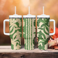 Hawaii Pua Kenikeni Lei Tumbler With Handle With Lau Maia Green LT05 - Polynesian Pride