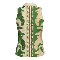 Hawaii Pua Kenikeni Lei Women Sleeveless Polo Shirt With Lau Maia Green
