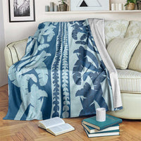 Hawaii Pua Kenikeni Lei Blanket With Lau Maia Royal Blue LT05 Blue - Polynesian Pride