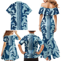 Hawaii Pua Kenikeni Lei Family Matching Mermaid Dress and Hawaiian Shirt With Lau Maia Royal Blue