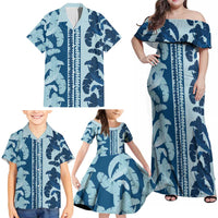 Hawaii Pua Kenikeni Lei Family Matching Off Shoulder Maxi Dress and Hawaiian Shirt With Lau Maia Royal Blue