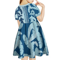 Hawaii Pua Kenikeni Lei Kid Short Sleeve Dress With Lau Maia Royal Blue LT05 - Polynesian Pride