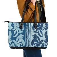 Hawaii Pua Kenikeni Lei Leather Tote Bag With Lau Maia Royal Blue LT05 - Polynesian Pride