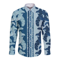 Hawaii Pua Kenikeni Lei Long Sleeve Button Shirt With Lau Maia Royal Blue LT05 Unisex Blue - Polynesian Pride