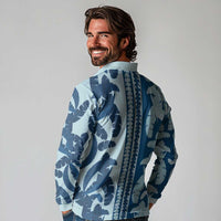 Hawaii Pua Kenikeni Lei Long Sleeve Polo Shirt With Lau Maia Royal Blue LT05 - Polynesian Pride