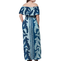 Hawaii Pua Kenikeni Lei Off Shoulder Maxi Dress With Lau Maia Royal Blue LT05 - Polynesian Pride