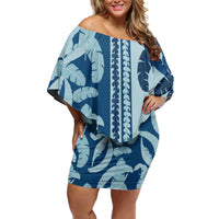 Hawaii Pua Kenikeni Lei Off Shoulder Short Dress With Lau Maia Royal Blue LT05 Women Blue - Polynesian Pride