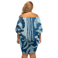 Hawaii Pua Kenikeni Lei Off Shoulder Short Dress With Lau Maia Royal Blue LT05 - Polynesian Pride