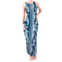 Hawaii Pua Kenikeni Lei Tank Maxi Dress With Lau Maia Royal Blue LT05 Women Blue - Polynesian Pride
