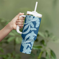 Hawaii Pua Kenikeni Lei Tumbler With Handle With Lau Maia Royal Blue LT05 - Polynesian Pride
