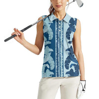 Hawaii Pua Kenikeni Lei Women Sleeveless Polo Shirt With Lau Maia Royal Blue