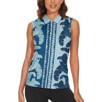 Hawaii Pua Kenikeni Lei Women Sleeveless Polo Shirt With Lau Maia Royal Blue