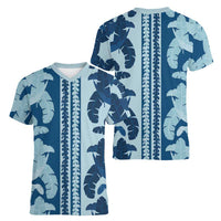 Hawaii Pua Kenikeni Lei Women V-Neck T-Shirt With Lau Maia Royal Blue